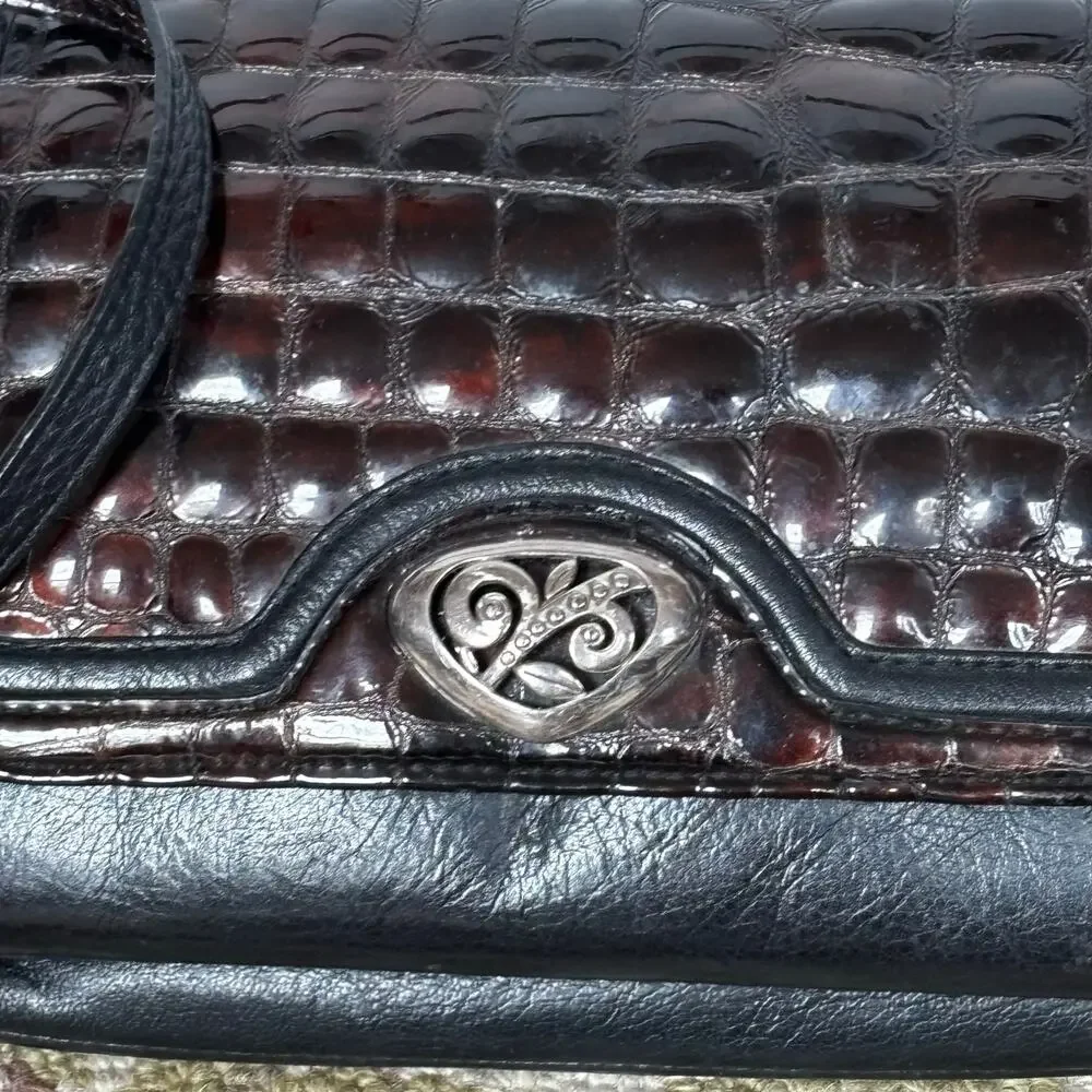 Vintage Brighton crossbody bag shoulder bag purse BLACK & brown moc croc FLAW